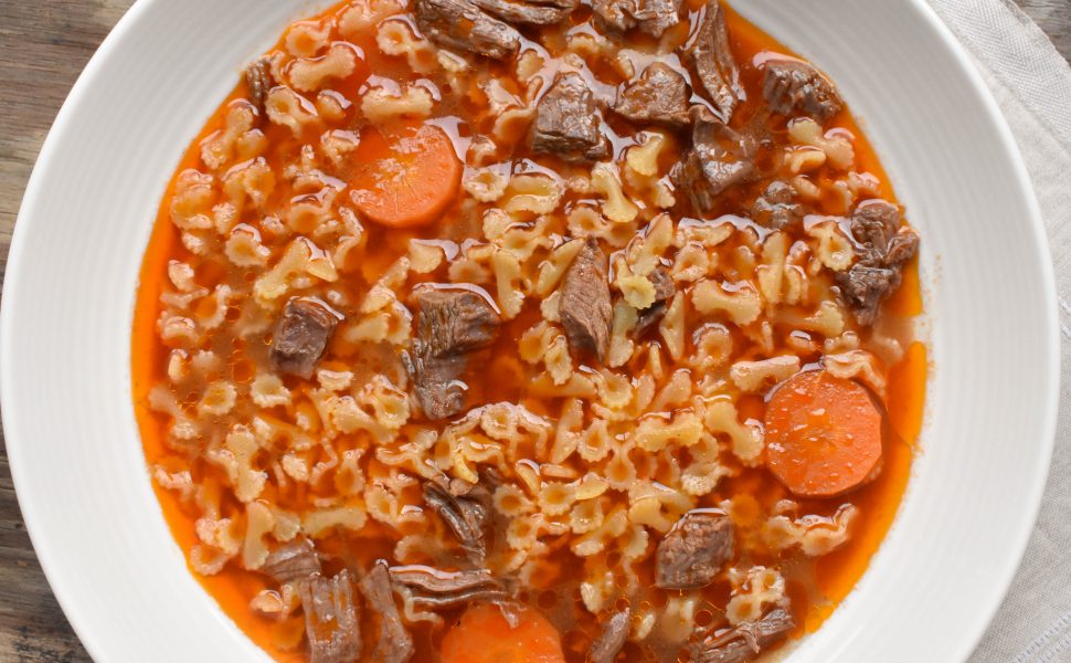 Brodo di carne (beef soup) with farfalline pasta