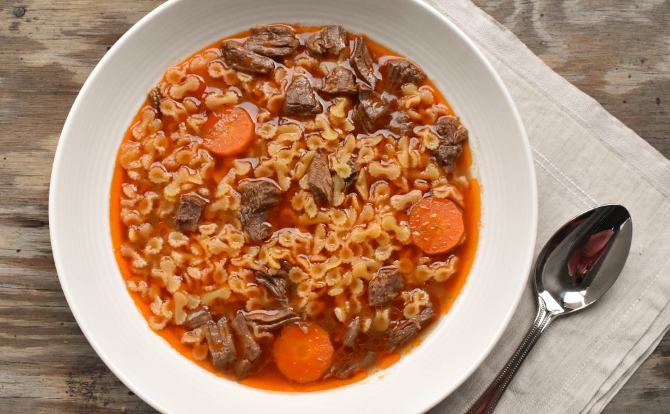 Brodo di carne (beef soup) with farfalline pasta