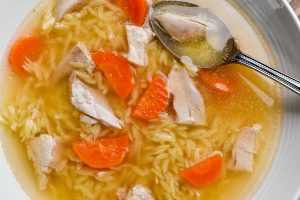 Brodo di pollo (chicken soup) with Risoni pasta