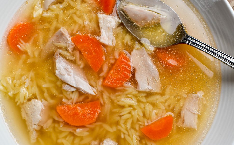 Brodo di pollo (chicken soup) with Risoni pasta