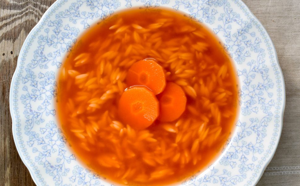 Brodo vegetale (vegetable soup) with risoni pasta