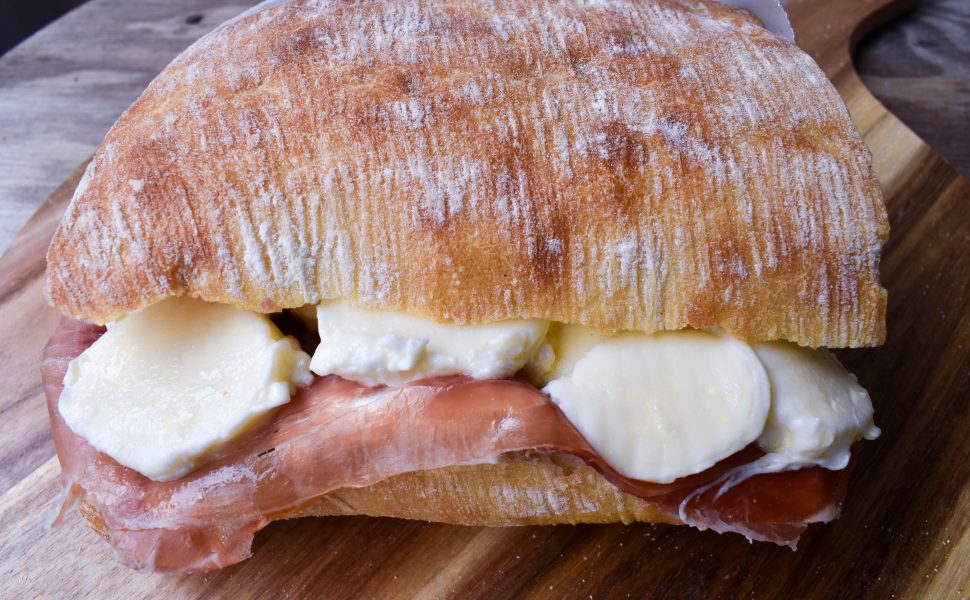 Panini with prosciutto and mozzerella