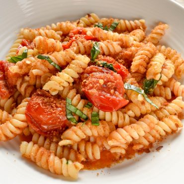 Fusilli pasta ‘con pomodorini e pangrattato (with cherry tomatoes and toasted breadcrumbs)