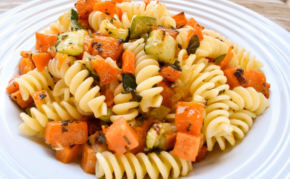 Fusilli pasta with ‘verdure arrosto’ (roasted vegetables)