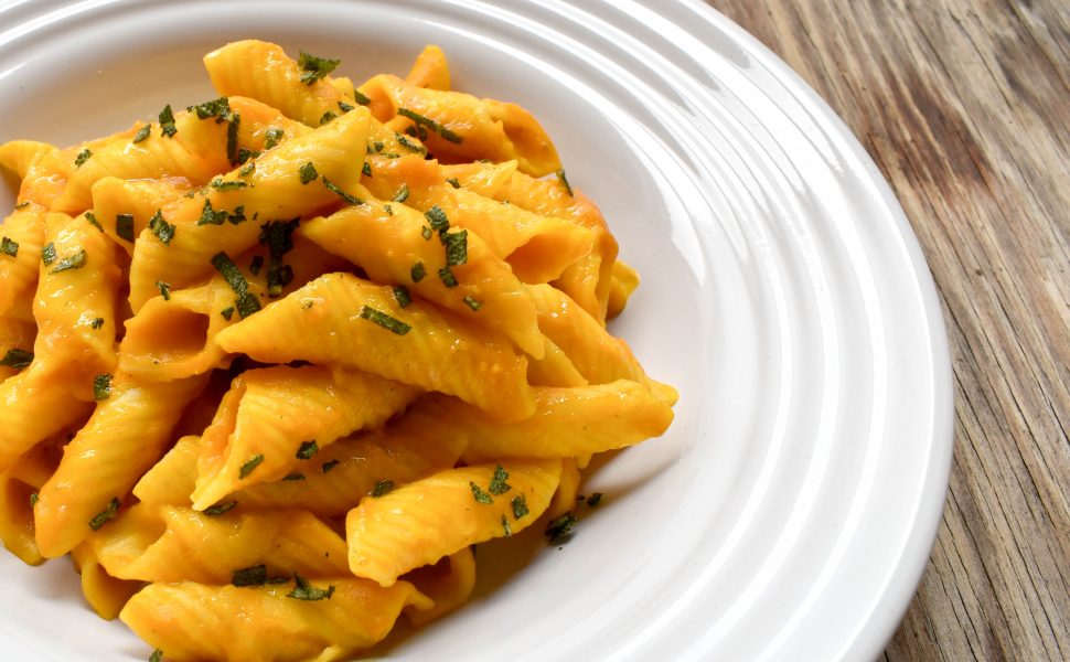 Garganelli pasta with pumpkin and sage