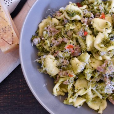 Orecchiette pasta with broccoli, Italian pork sausage and chilli