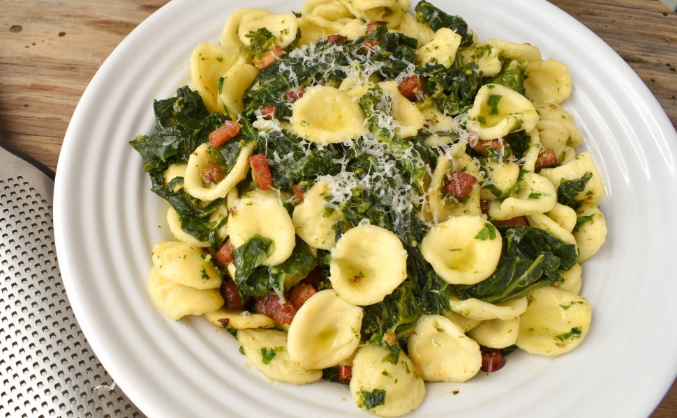 Orecchiette pasta with ‘cime di rapa’ (broccoli rabe) and pancetta