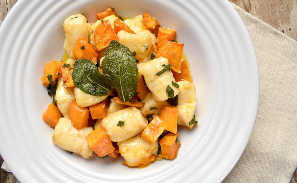 Potato gnocchi with oven roasted pumpkin and sage burnt butter sauce