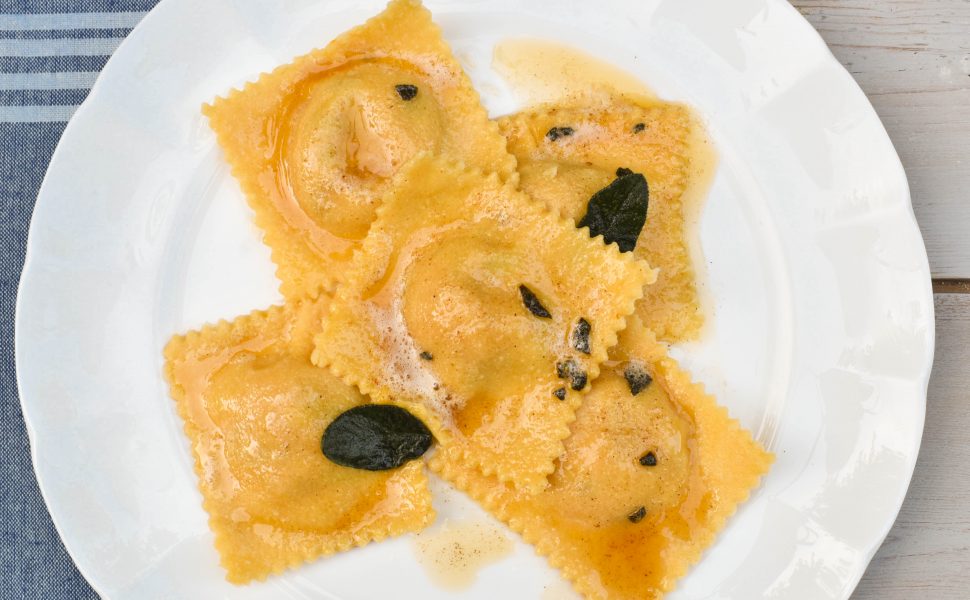 Ravioli filled with pumpkin and sage