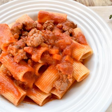 Rigatoni pasta with Italian sausage ragù