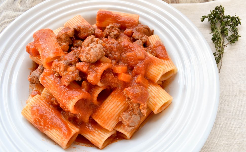 Rigatoni pasta with Italian sausage ragù