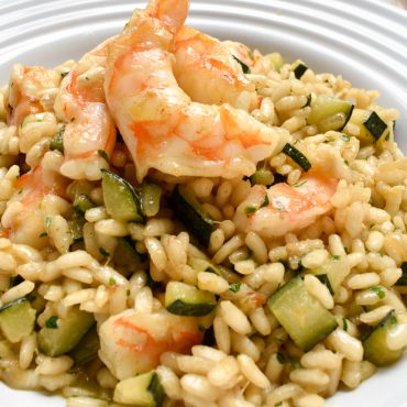 Risotto of zucchini and prawns