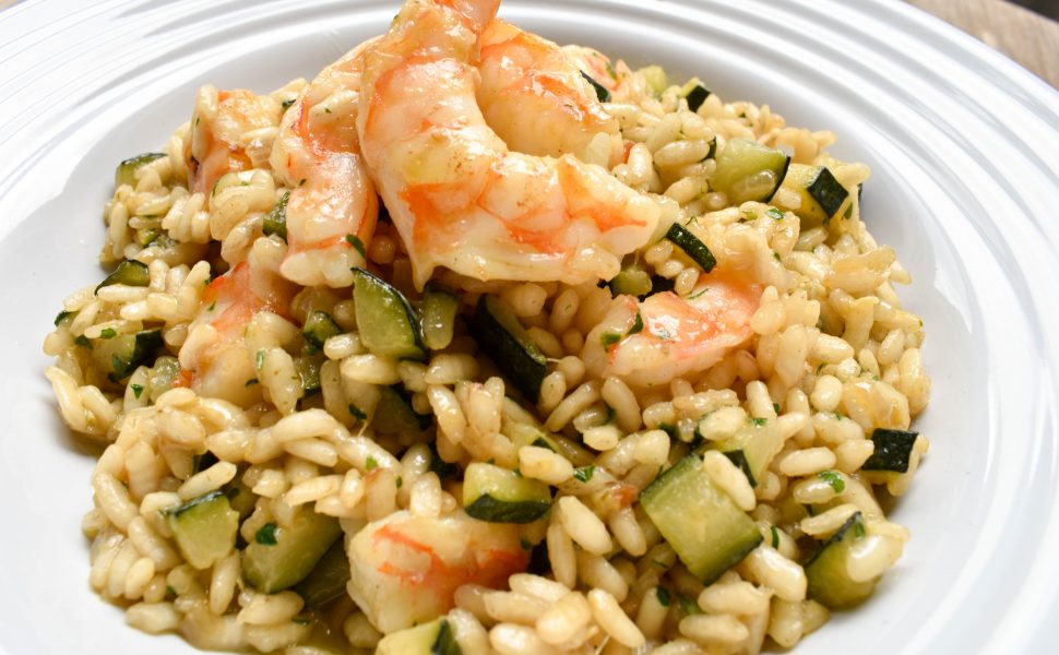 Risotto of zucchini and prawns