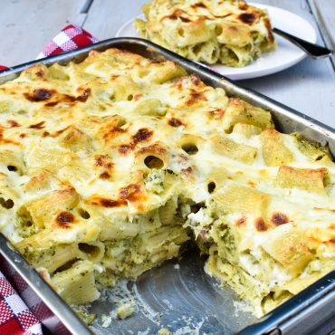 Creamy broccoli and pork sausage pasta al forno (pasta bake)