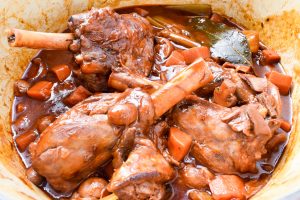 Braised lamb shanks with mushroom ragù