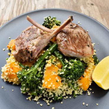 Lamb scottadito with roasted pumpkin and broccolini couscous