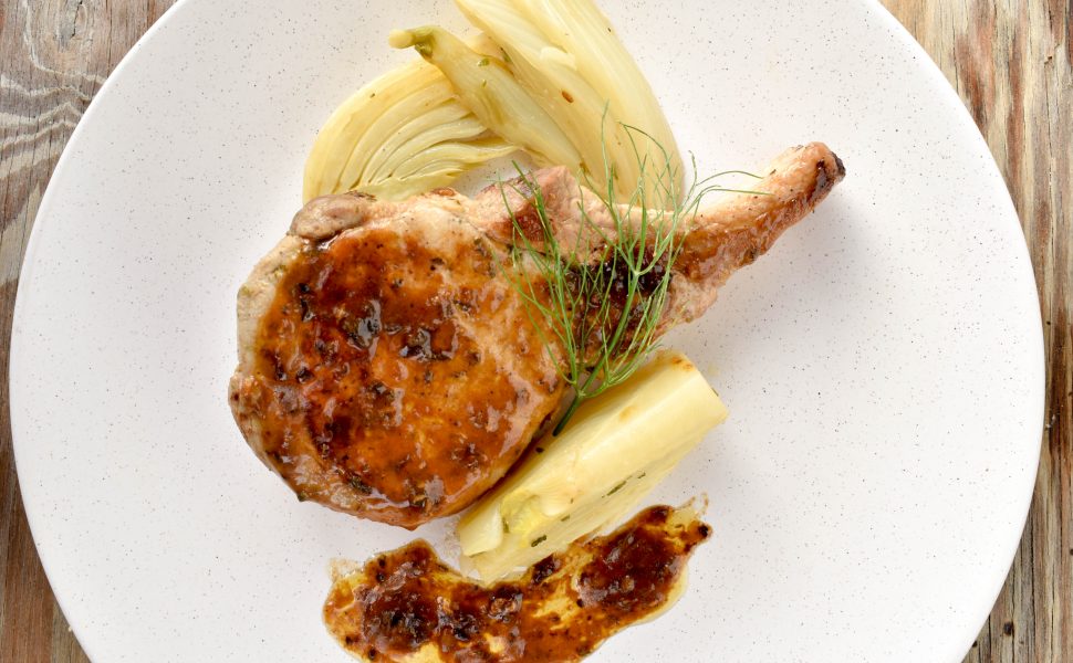 Pork cutlets with braised fennel