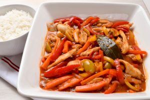 Chicken and capsicum (peppers) in 'salsa agrodolce' (sweet and sour sauce)