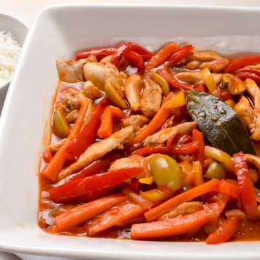 Chicken and capsicum (peppers) in ‘salsa agrodolce’ (sweet and sour sauce)