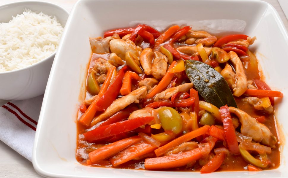 Chicken and capsicum (peppers) in ‘salsa agrodolce’ (sweet and sour sauce)