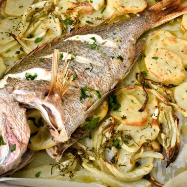 Orata al forno (oven baked snapper/sea bream) with potato and fennel