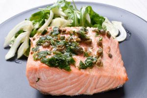 Oven baked salmon fillet with fennel salad