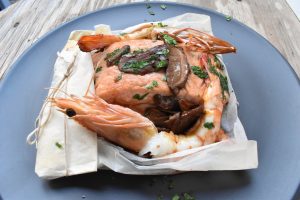 Salmon and prawns 'al cartoccio' (in paper parcel)