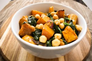 Chickpea, pumpkin and spinach salad