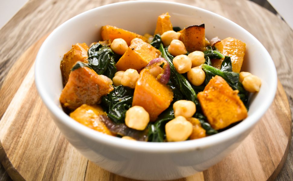 Chickpea, pumpkin and spinach salad