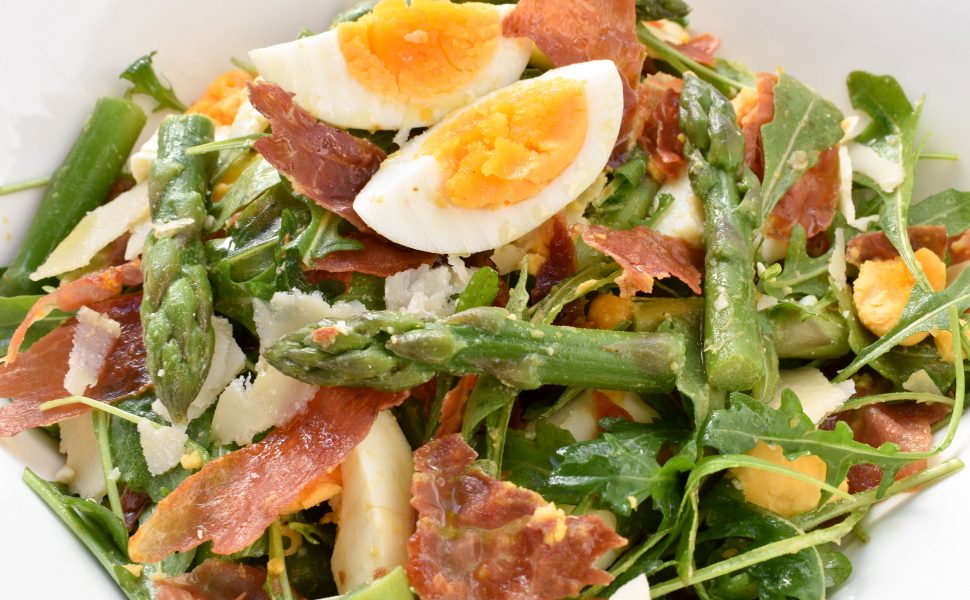 Insalata (salad) of asparagus, egg, prosciutto and parmigiano