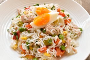 Italian rice salad with tuna, eggs and Giardiniera