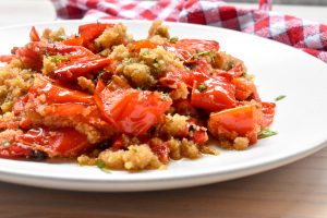Oven baked capsicum with aromatic minty breadcrumbs