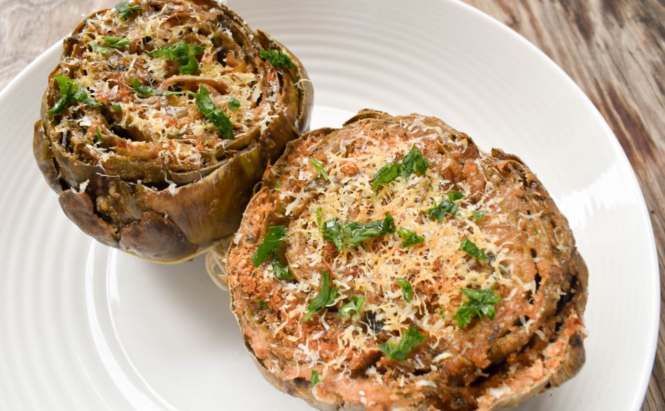 Sicilian-style ‘carciofi ripieni’ (stuffed artichokes)