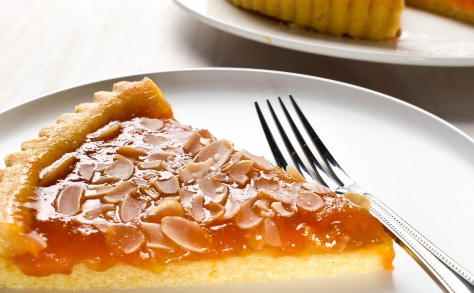 Apricot jam and flaked almond crostata (Italian baked tart)