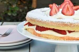 Torta della nonna (Nonna’s sponge cake) with strawberries and cream