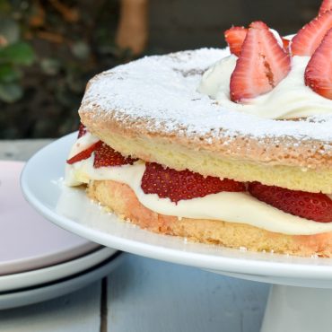 Torta della nonna (Nonna’s sponge cake) with strawberries and cream