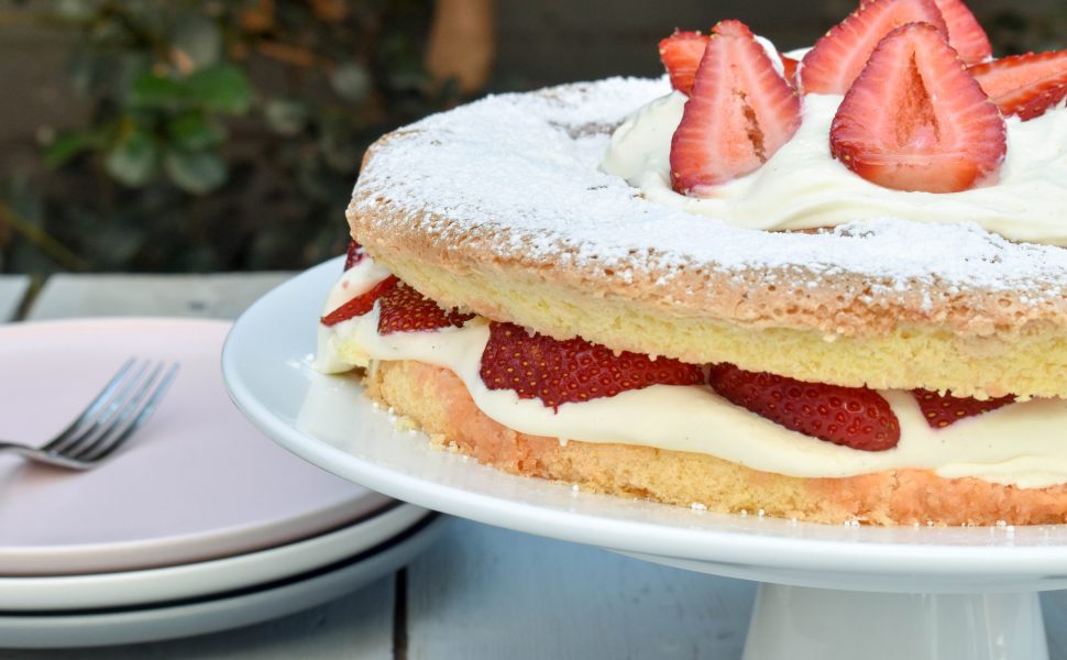 Torta della nonna (Nonna’s sponge cake) with strawberries and cream