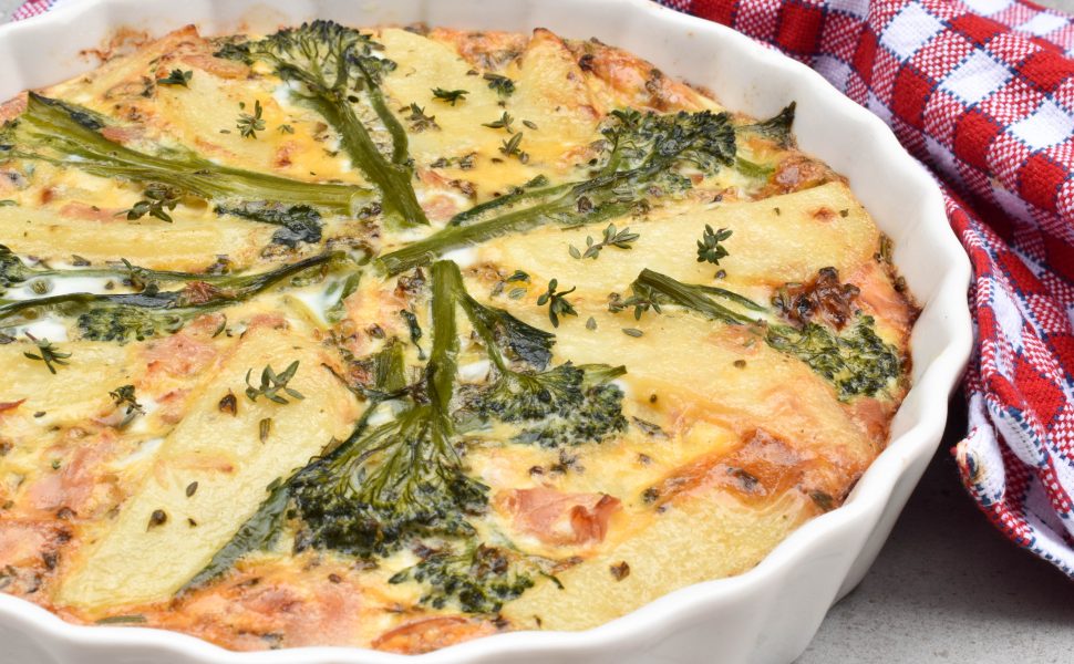 Baked frittata with potatoes and broccolini