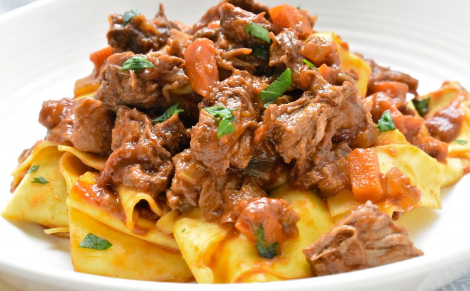 Pappardelle pasta with slow-cooked beef and porcini ragù