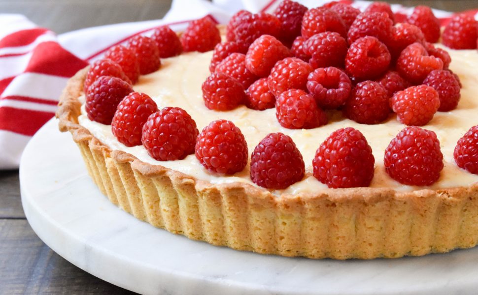 Raspberry and vanilla bean cream tart