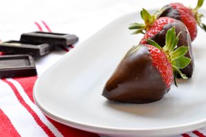 Dark chocolate coated strawberries