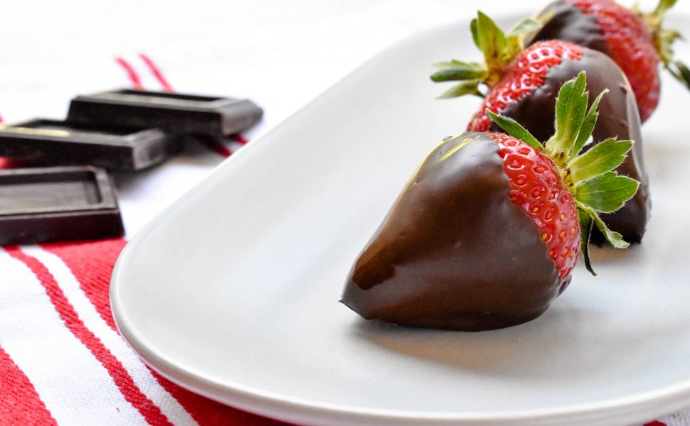 Dark chocolate coated strawberries