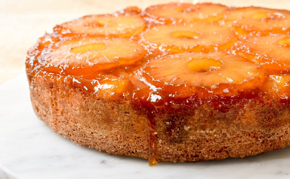 Upside down caramelised pineapple cake