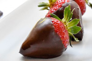 Dark chocolate coated strawberries