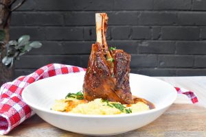 Lamb shanks with parmesan polenta