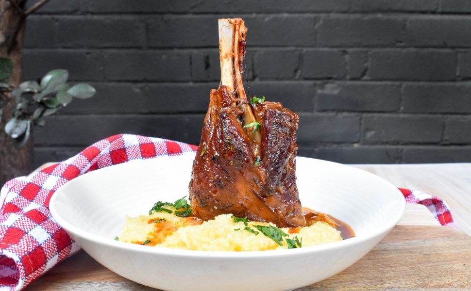 Lamb shanks with parmesan polenta