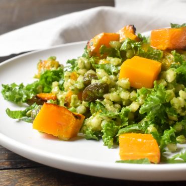 Roasted pumpkin, kale and barley salad