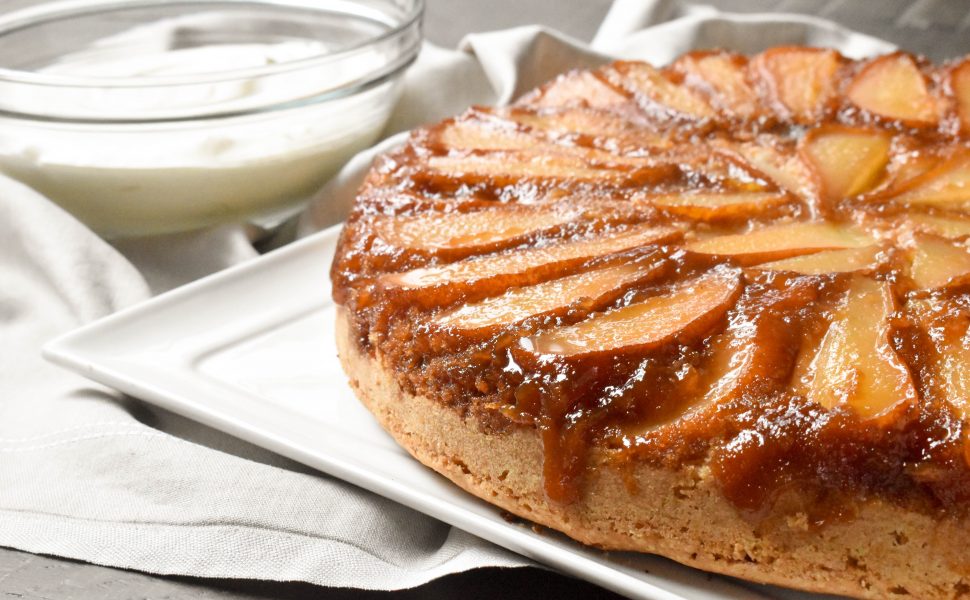 Caramelised upside down pear cake