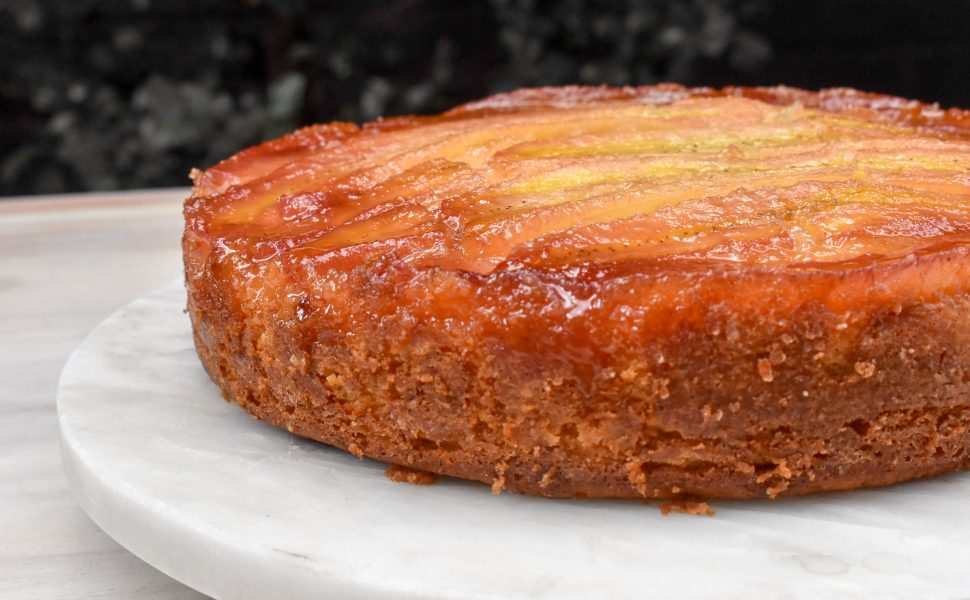 Upside-down caramelised banana cake