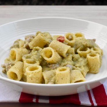 Broccoli cream pasta with pork sausage